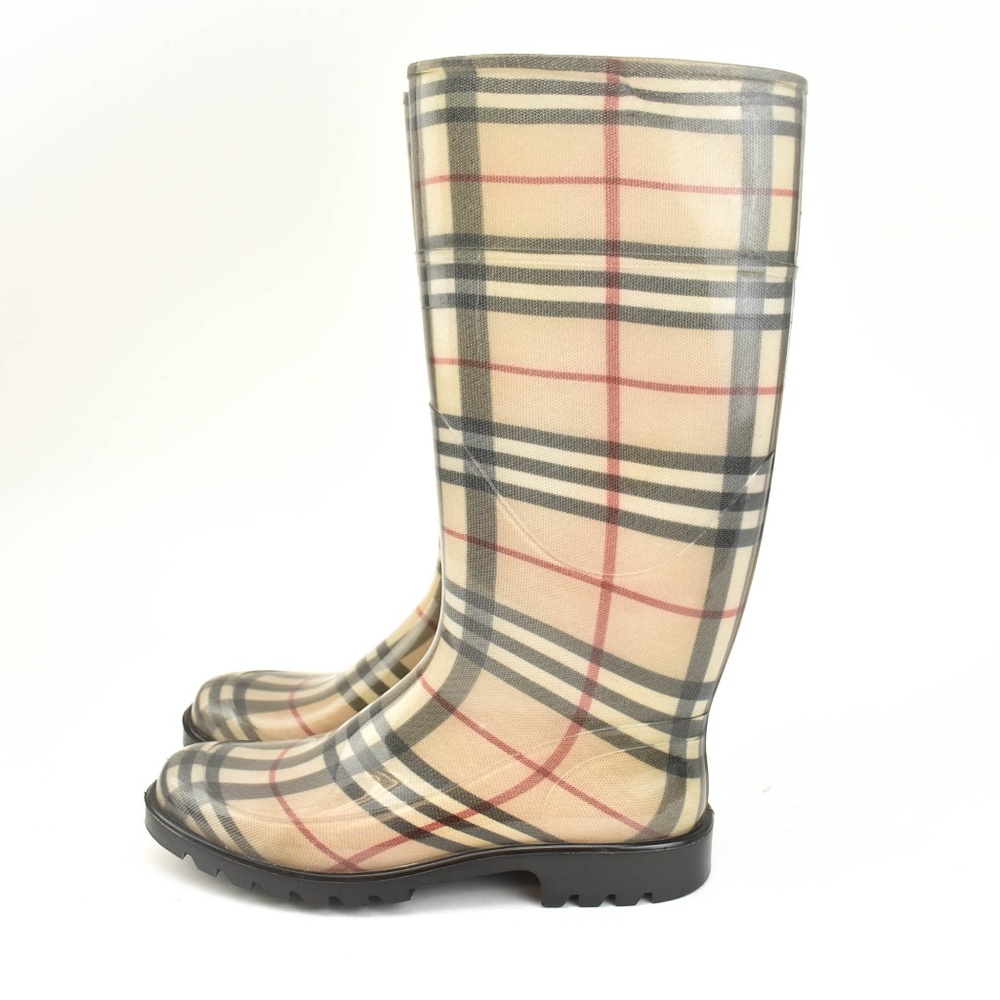 BURBERRY: Beige "Nova Check" Rain Boots - Picture 2 of 8